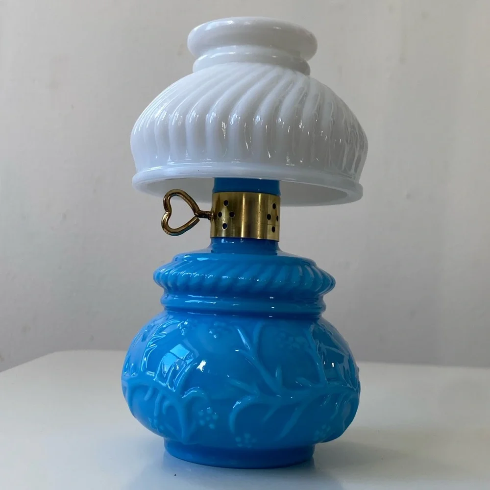Vintage AVON Blue & White Milk Glass Courting Lamp